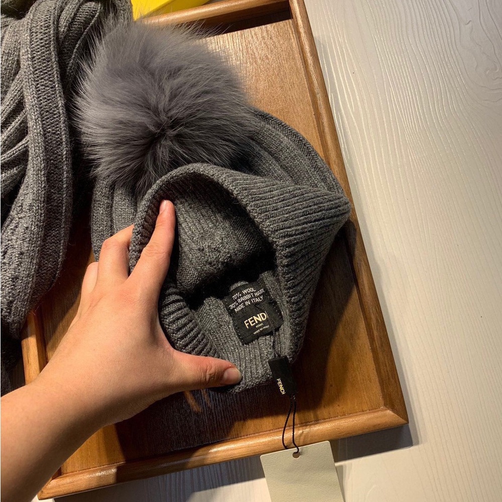 Fendi Charcoal Knit Hat and Scarf Set - Picture 6 of 8